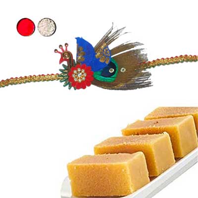 "Designer Fancy Rakhi - FR- 8520 A (Single Rakhi), 500gms of Milk Mysore Pak - Click here to View more details about this Product